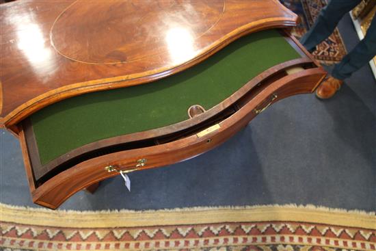 A George III satinwood banded mahogany serpentine commode, W.3ft 5in. D.1ft 9in. H.2ft 7in.